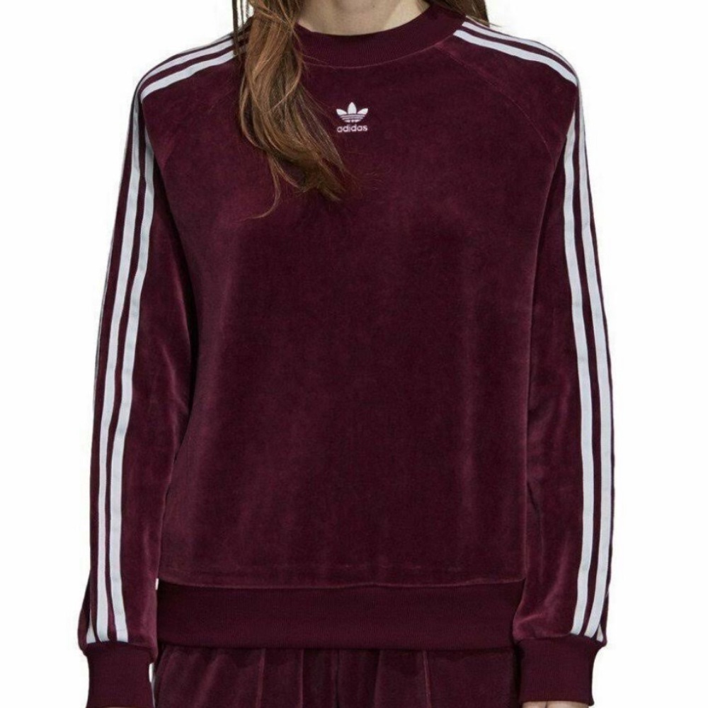 adidas Originals Trefoil Women's Velour Sweat Shirt Maroon